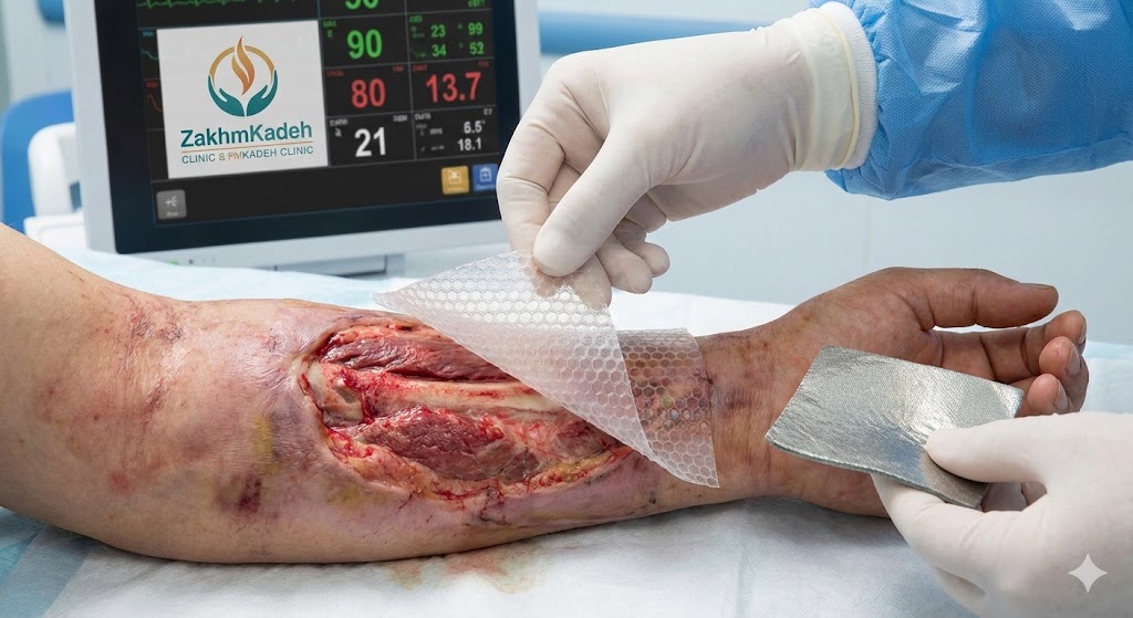 استفاده از پانسمانهای نوین بیوسنتتیک برای مدیریت و درمان زخم سوختگی درجه ۴ در مرکز تخصصی زخمکده.
