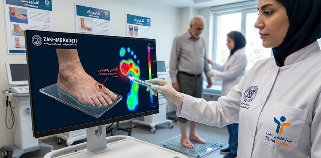 تحلیل هوشمند اسکن فشار کف پا (Heat Map) و تشخیص نقاط بحرانی زخم دیابتی در مانیتور تخصصی تیم پاشنه و دانشگاه زخمکده تهران.
